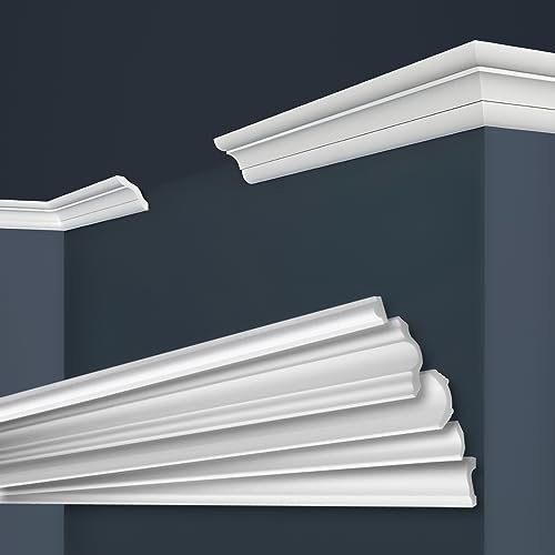 Marbet, listelli da soffitto in polistirene XPS, modanature in stucco di alta qualità, leggeri e robusti, dal design moderno (confezione risparmio da 50 metri, E-41, 40x40 mm), listello decorativo