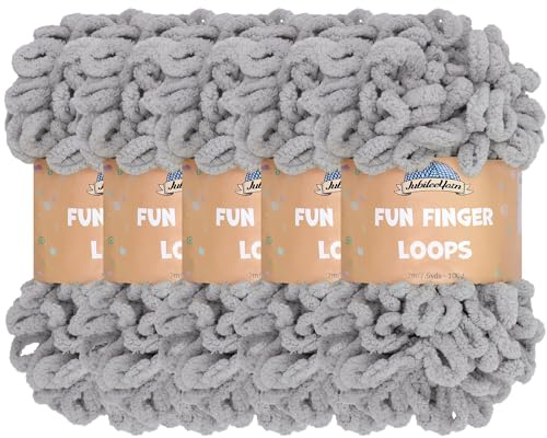 JubileeGarn med roliga fingerslingor – polyester jumbo viktögla – 100 g/skein – ljusgrå – 5 nystan