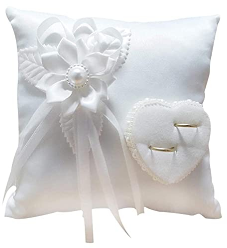 Ghzste Ringkissen Hochzeit,Kissen Herzförmiges Ehering, Innen-, Außenhochzeit,Strandhochzeit,Füllung Deko,20cm × 20cm