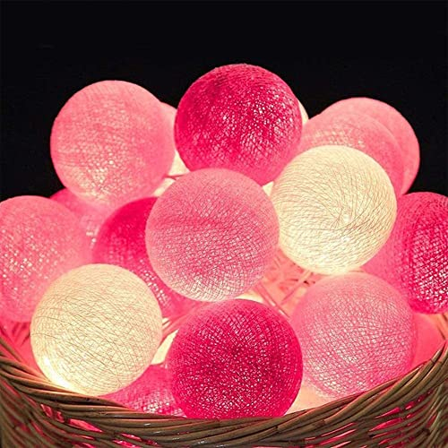NIWWIN 3M 20 LED Bolas de algodón luminosas Cadena de luces Fiesta Navidad Dormitorio Cortina Luces Cumpleaños Halloween Boda Iluminación Habitación de bebé Decoración romántica Regalo (Rosado)