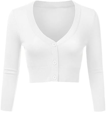 Irevial Damen Bolero Festlich Kurze Strickjacke Elegant Jacke Langarm Cardigan mit Knöpfe Bolerojacke zum Kleid Top für Herbst Frühling Weiß S
