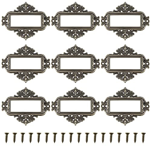 EMSea 24Pcs Vintage Label Holder Metal Tag Frame Zinc Alloy Tag Holder Retro Card Label Holder Decorative Card Holder with Screws Decoration for Cabinets Bronze