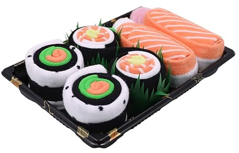 Blu Apparel Novelty Pizza Burger Sushi Gift Box Socks for Men Women Unisex Birthday Mothers Day Present 3, 4 or 5 pairs (3 Pack Sushi)