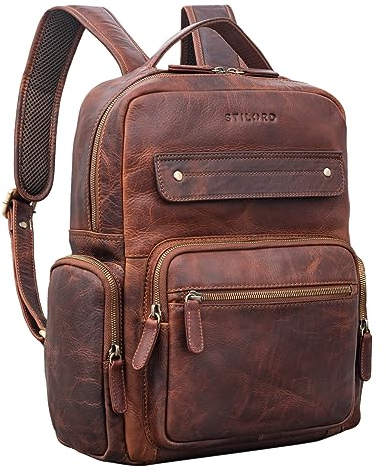 STILORD 'Edison' Leder Studenten-Rucksack mit Laptop-Fach 13 5 Zoll Echtleder Vintage ideal als Backpack Cityrucksack Bürorucksack Aktenrucksack Ordnerrucksack, Farbe:kara - cognac