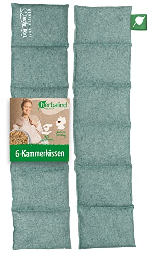 HERBALIND Flanell Körnerkissen 6-Kammer 66x15 cm mit Minze Aroma - Wärmekissen für die Mikrowelle - Bio Getreide 1080g Füllung - Bauch Rücken - Handmade in Germany 100% Baumwolle (Minze Grün)