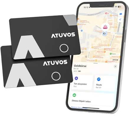 ATUVOS Wallet Tracker Karte Thin 1.6mm 2er Pack, Air Smart Tag Card Kompatibel mit Apple Wo ist? APP (iOS NUR, Android Not Supported), Bluetooth Item Finder für Reisekoffer, Gepäck, Koffer, Taschen