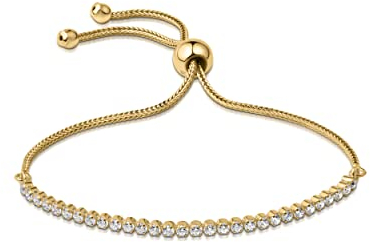 Amberta Lumini Damen 2.4 mm Tennis Armband aus 925 Sterling Silber mit Zirkonia: Vergoldet Armband Schieber