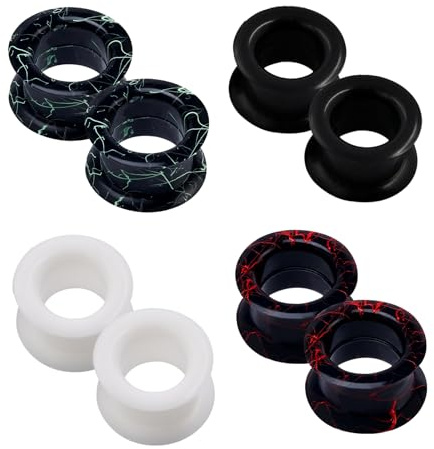 Longbeauty Lot de 4 paires de tunnels en silicone rigide - Écarteurs d'oreille - Double évasé - 6 mm à 25 mm
