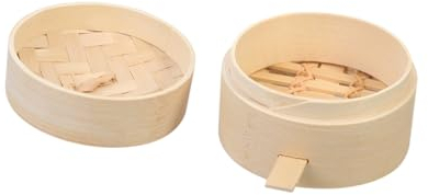 COLLBATH 1 Set Cestino Per Cuocere Al Vapore in Legno Rotondo Da 9 Cm Vaporiera Cinese Per Gnocchi Dessert E Verdure Con Coperchio Per Cottura