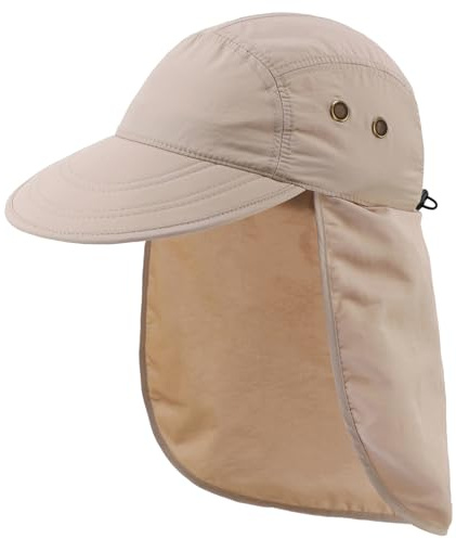 Decentron Outdoor Quick Dry Ball Cap with Removable Neck Flap Fishing Hats for Men Hiking Camping Cap UPF 50+ Sun Hat Khaki