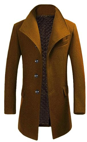 Allthemen Abrigo Largo de Invierno para Hombre Gabardina de Lana Casual Slim Fit Chaqueta Elegant Outerwear Color Sólido Caqui XXL