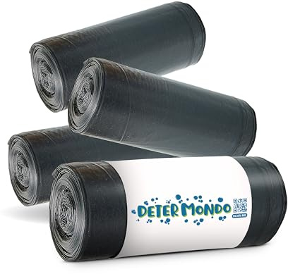 DETERMONDO 100 Sacchi Spazzatura Grandi 90x120 cm, Sacchi Neri per Rifiuti, Capacità di 120L, Resistenti, Riciclabili, Antistrappo e Antigoccia, Ecosostenibili, Made in Italy, 4 Rotoli da 10 pezzi