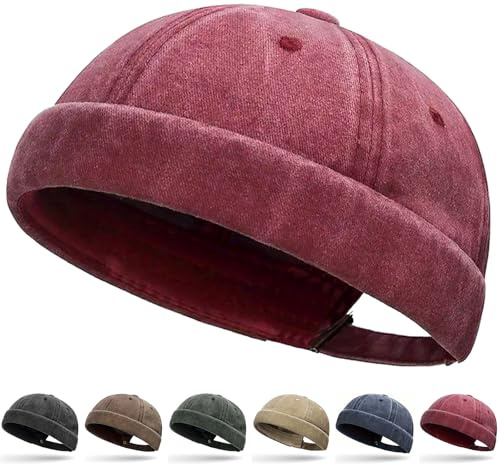 Initlove Casquette Docker pour Hommes - Chapeau de Marin Vintage sans Bords - Bonnet Béret, rouge vin, Taille unique