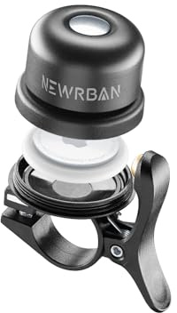 Newrban - BELL WITH AIRTAG HOLDER - Dörrklocka med Airtag-boende (lufttagg ingår inte) - För cykel och sparkcykel - Kompatibilitet: 22 mm hantlar - svart