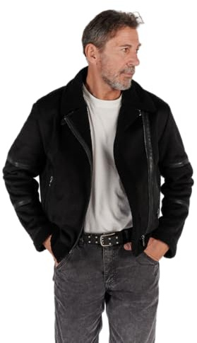 BARONE Giubbotto Uomo in Pelle di Agnello e Alcantara, Montone Shearling (IT, Testo, M, Regular, Regular, Nero)