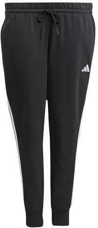 adidas Women's Essentials 3-Stripes Fleece Slim Pants (Plus Size), Black/White, XXL Plus