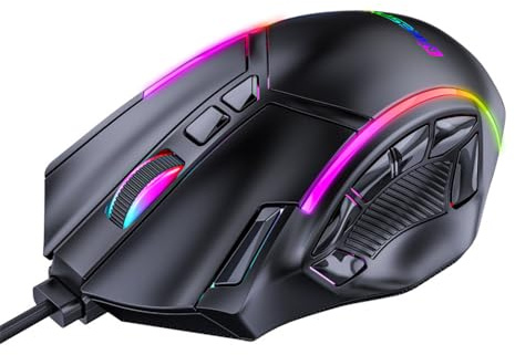 LYXLOVERI RGB Wired Gaming Mouse with High-Precision 12,800 DPI Adjustment, Customizable RGB Lighting, 12 Programmable Buttons, Ergonomic Comfort Grip Design,for Windows Computer Gamer