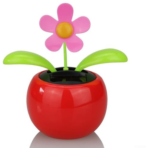 Girasole danzante a energia solare, fiore danzante a energia solare, figure danzanti oscillanti per auto, decorazione per auto, casa, scrivania (rosso)