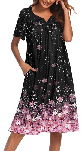 Ekouaer Camisa de Noche Mujeres | Camisones de manga corta para mujer, vestido de noche floral Moo Moos para anciana, anciana, abuela, en el día de la madre