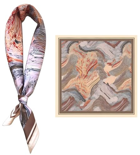 GIMIRO Silke imitation scarf 53 x 53 cm för män, fyrkantiga halsdukar, eleganta, vintage, blommig, våg prick rand, Orange lila kaffegrå, 53x53