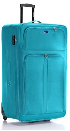 Aerostar Extra Large 32” Lightweight Softshell Expandable Suitcase, Check in Luggage 2 Corner Wheels with Integrated Combination Lock (Teal, 129 litres)