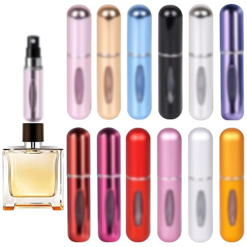 lomdung 12 Piezas de 5ml Atomizador Perfume Recargable, Mini Botella Rociadora Portátil, Pulverizador Colonia Recargable, Perfume Miniatura Sin Fugas