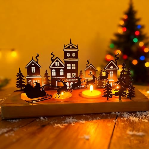 GWAEPU adventskrans, ljushållare, värmeljusstake, ljusstakar: Advent ljushållare, jul, dekoration, ljusstake med träbas för juldekoration, ljus, bordsdekoration (svart)