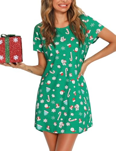 SPKPKEY Camicia da notte da donna, in cotone, a maniche corte, morbida, biancheria intima da notte carina, comodo camicia da notte, L