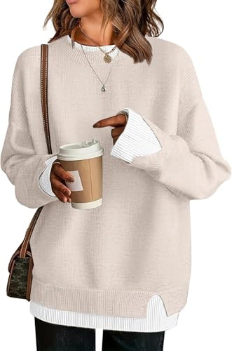 ETCYY Womens Sweaters School Teacher Outfits Fall Clothes Cowboy Chic Knit Cozy Fall Fashion 2026 Winter Oversized Sweater,Pure Apricot,Medium