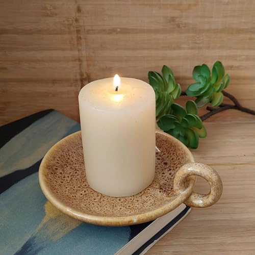Plato para Velas, Bandeja para Velas de cerámica Resistente al Calor de Color Amarillo de 5 Pulgadas con asa, portavelas Minimalista de fácil Lavado para el hogar, Restaurante, Iglesia, decoración de