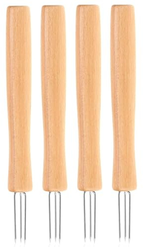 Porta pannocchie di mais – Utensili da cucina a 3 denti con manico in legno – 4 manici per pannocchie – per feste e campeggio per grigliare e arrostire e per il barbecue in casa propria