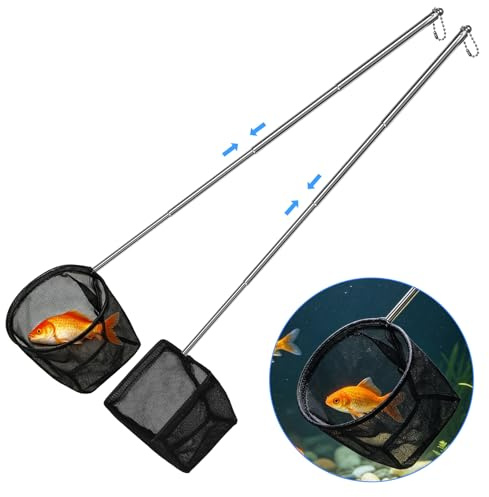 Flintronic 2 pièces Épuisette Aquarium Télescopique, 8/10 cm Mini Filet à Mailles Fines avec Manche Extensible(13-39 cm), Idéal pour Aquariums, Petits Bassins et Piscines (Noir)