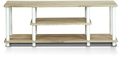 Furinno Meubles TV de Divertissement à 3 Niveaux, Panneau de Particules, Chêne/Blanc, 55 Pouces, Oak/White, Inch