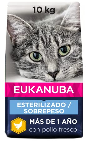 Eukanuba Alimento seco para gatos adultos, Alimento seco premium bajo en grasa para el mantenimiento del peso para gatos esterilizados/castrados, 10 kg