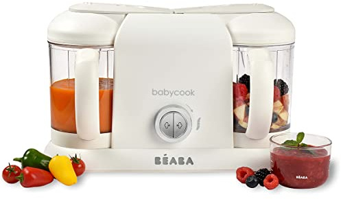 BÉABA, Babycook Duo Robot Bébé 4 en 1 Mixeur-Cuiseur, Cuisson Vapeur rapide 15min, Diversification alimentaire, Petits pots bébé maison, Contenance XXL 2200 ml, White/Silver