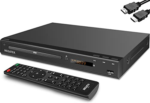 MEGATEK Region-Free HDMI DVD Player for TV, Compact CD/DVD Player for Smart TV, USB Port, Plays All Region DVDs & Multi Formats, Metal Housing, HDMI/RCA Cables & Remote Included