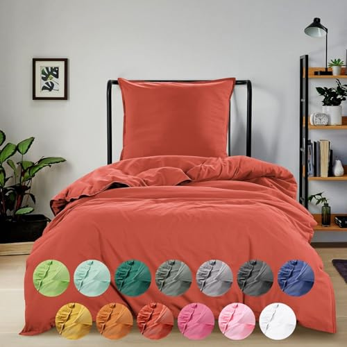 wometo Bettwäsche Renforce Stone-Washed 155x220 & 80x80 100% Baumwolle - rot dunkelrot OekoTex weich modern Used-Look Leinen-Optik