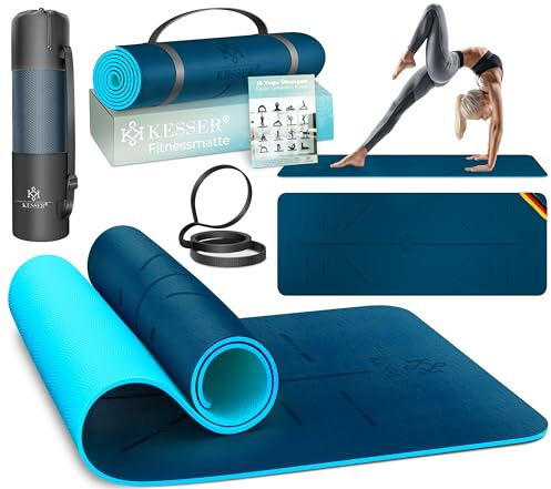 KESSER® Esterilla de gimnasia con correa de transporte, esterilla de yoga de TPE, acolchada y antideslizante, 183 x 61, esterilla de para deportes de fitness, Pilates y gimnasia