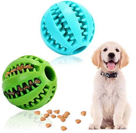 Hundespielzeug Ball - 2 Stück Hundespielzeug Intelligenz Naturkautschuk Robuster Hundeball Welpenspielzeug Ball Set Snackball kauspielzeug Hund für Große Kleine Hunde (Grün+Blau)