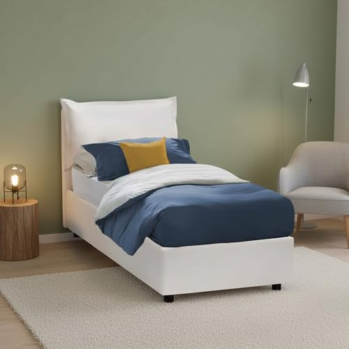 Talamo Italia - Einzelbett Sarah, Bettkasten mit Kunstlederbezug, 100 % Made in Italy, Öffnung vorne, geeignet für Matratzen 90 x 200 cm, Weiß
