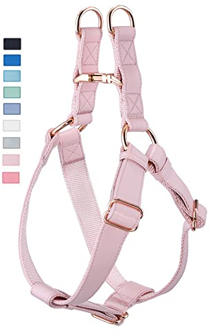 Soft Leather No Pull Dog Harness - Adjustable Step in Dog Harness with Rose Gold Heavy Duty Metal Buckle, Freedom Nylon Dog Halter Vests for Small Medium Large Dogs Easy Walking Training (Pink,S)