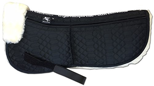 Engel Reitsport | SAKIS1AP-L-SCH-MED | Sattelkissen aus echtem Merino Lammfell | Korrektur Aufpolsterbar | mit Fellrand vorne | L | Stoff schwarz Fell med.