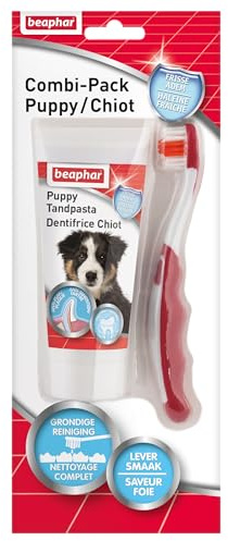 Beaphar - Combi-Pack Chiot : Brosse à Dents + Dentifrice Haleine Fraîche pour Chiot (Tube de 50 G) – Élimine la Plaque Dentaire – Empêche la Formation de Tartre – Combat la Mauvaise Haleine