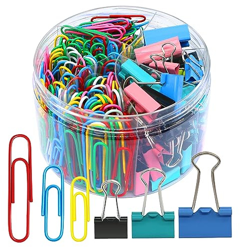 Paper Clips Binder Clips, 340PCS Assorted Size Paper Clips and Binder Clips, Colored Paperclips Large Medium Small, Binder Clip and Paper Clip Set for Home School Office Supplies