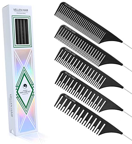 Vellen Hair Ultimate Strähnchen-Kamm-Set Hitzebeständig, PEI-Material 430°F Hitzebeständig, Professionelle Strähnchen Kamm, Balayage-Kamm mit extra langer Edelstahlnadel – 5 Größen (Schwarz)