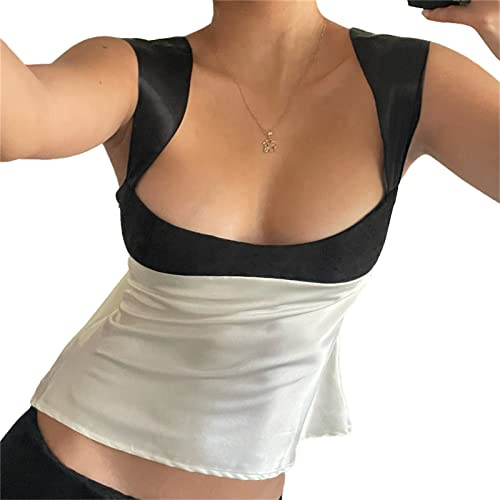 EGSDMNVSQ Crop Tops Femmes Dentelle Débardeur Y2K Camisole Sans Manches Tulle T Shirt Vintage Corset D'été Low Cut Cami Top Crop Tops Slim Fit Streetwear