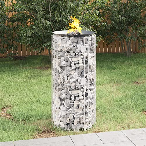 Gecheer Brasero extérieur Ø50 cm Hauteur : 100 cm Foyer de jardin Foyer de jardin Foyer Fire Bowl Noir Brasero gabion pour jardin, terrasse, camping, fête, gabion en pierre décoration extérieure