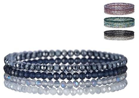 LOCCY Damen Kristall Perlen Mehrschichtiges Steine Armband Boho Modeschmuck Schwarz (Blau)