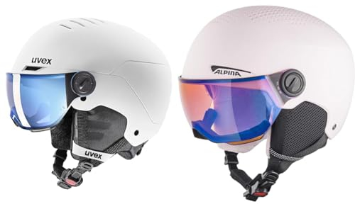 uvex rocket jr visor - Skihelm für Kinder - mit Visier - white - black matt - 54-58 cm & ALPINA ZUPO VISOR Q-LITE - Hochwertiger & Leichter Skihelm Mit Kontrastverstärkendem Visier