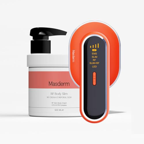 MASDERM - Celulitis 2 en 1, Aparato de Radiofrecuencia Corporal Profesional con Crema Anticelulítica Reafirmante 500 ml y Tecnología EMS LED, Tratamiento Reductor y Antigrasa - 2 Pack